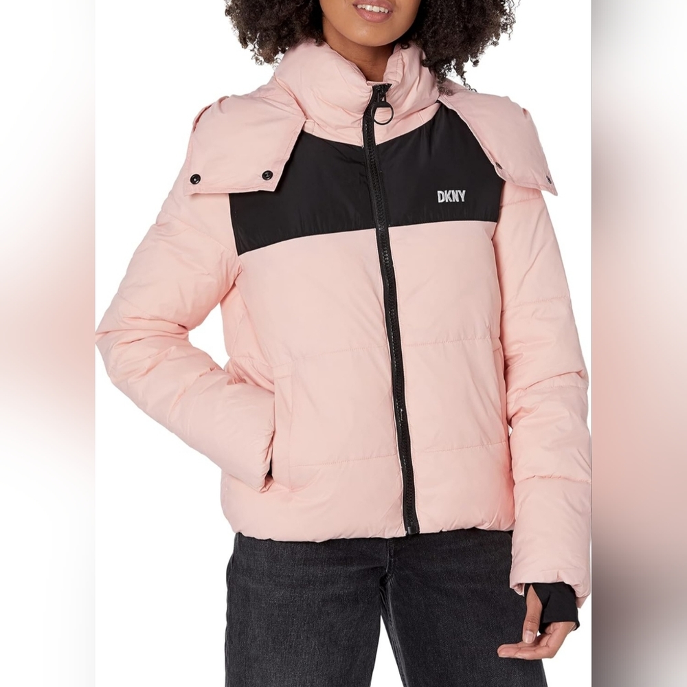 DKNY Women's Pink Puffer Jacket NWOT sz. M